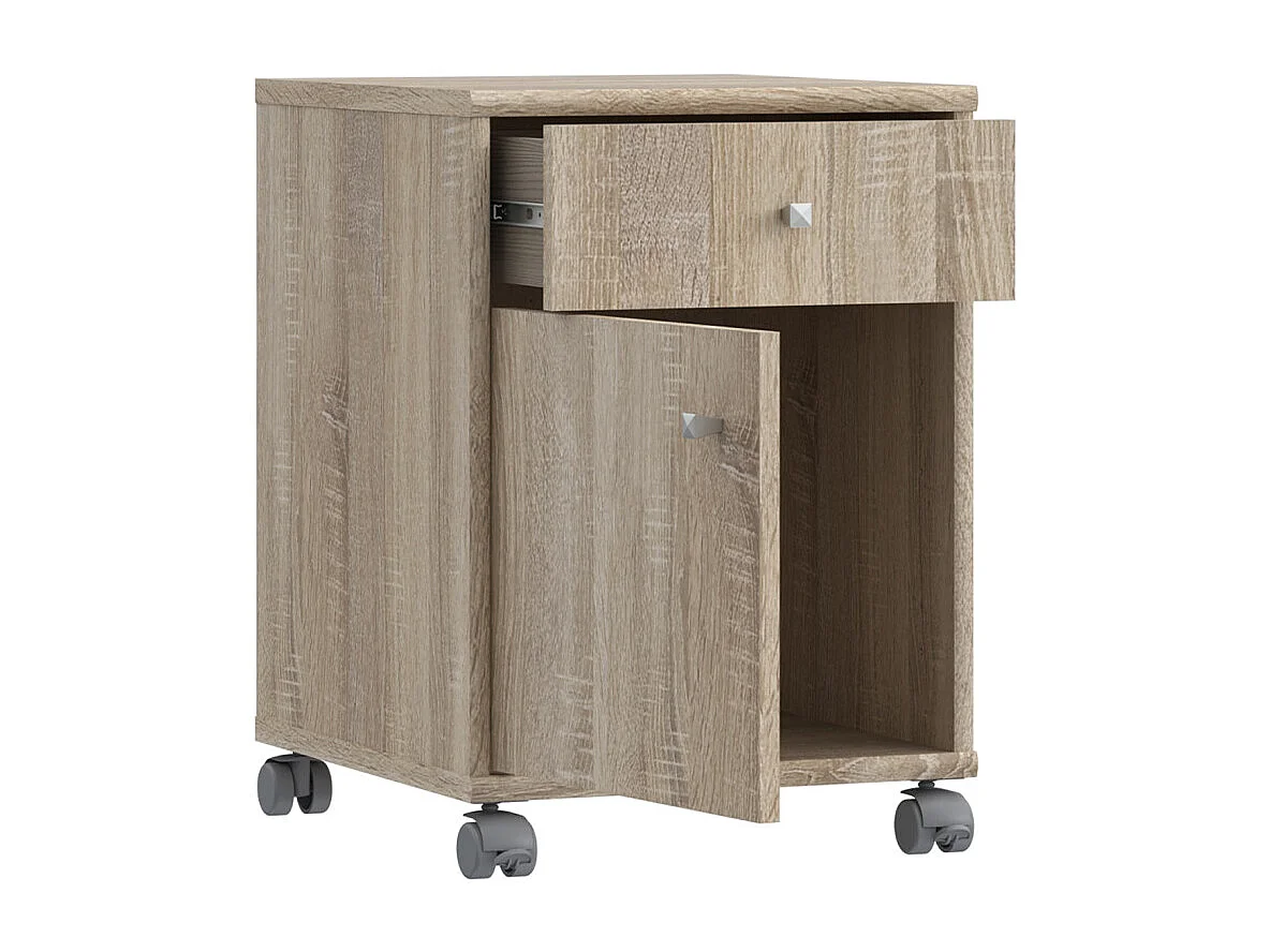 Caisson sur roulettes décor chêne sonoma et effet aluminium - MARIA