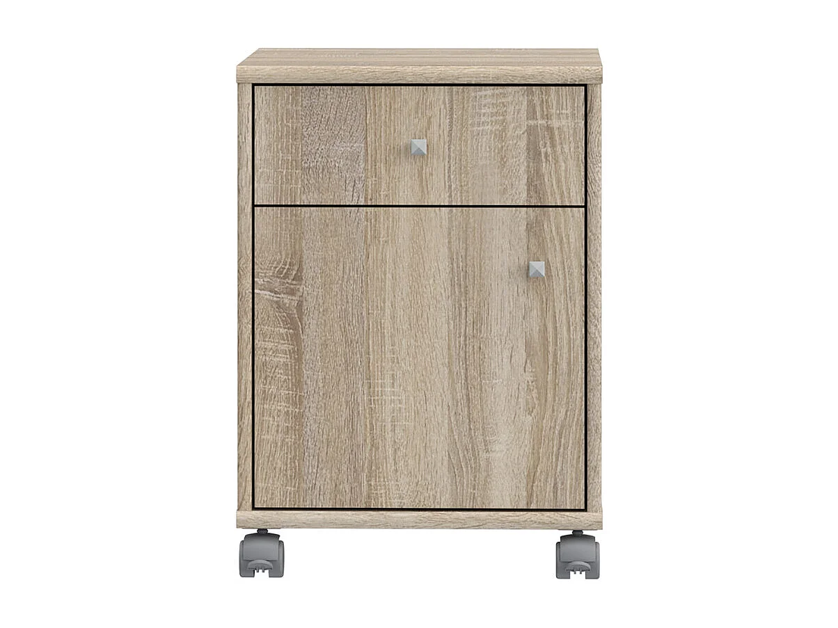 Caisson sur roulettes décor chêne sonoma et effet aluminium - MARIA