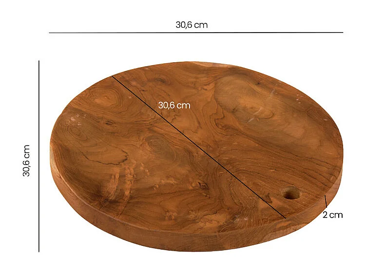 Planche à découper / plateau décoratif rond 30 cm bois de teck – NATE