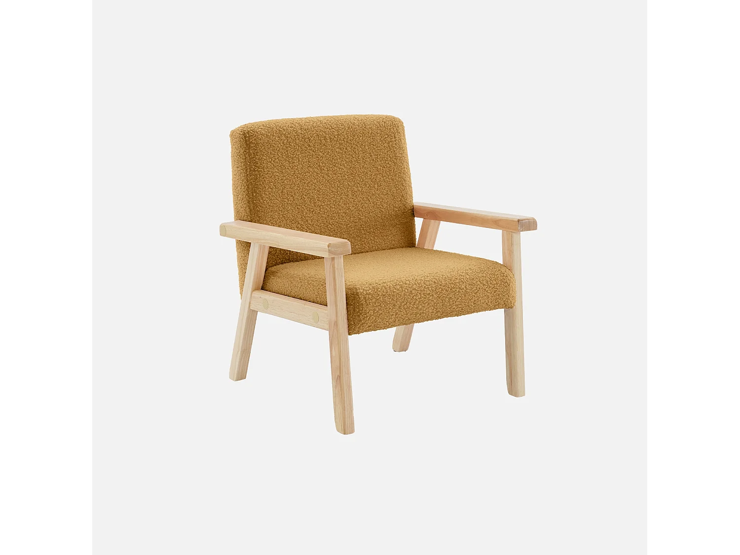 Fauteuil enfant en bois et tissu bouclette moutarde. ISAK L 47 x P 43.5 x H 50cm