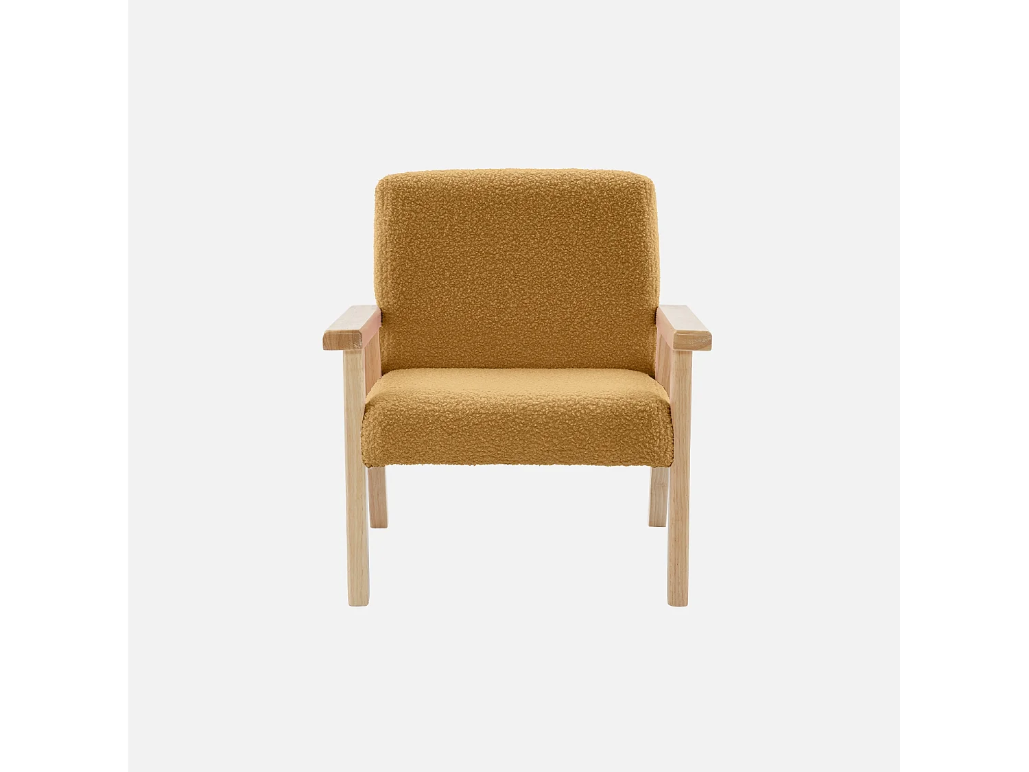 Fauteuil enfant en bois et tissu bouclette moutarde. ISAK L 47 x P 43.5 x H 50cm