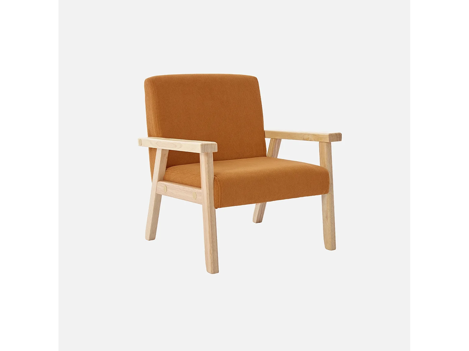 Poltrona scandinava per bambini in velluto a coste e legno di hevea,