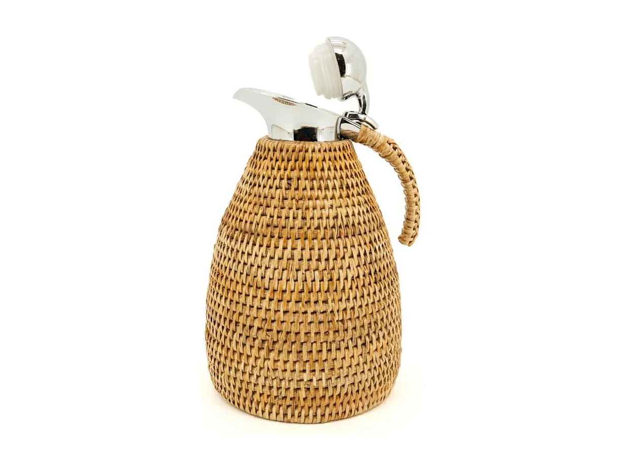 Thermos en inox et rotin