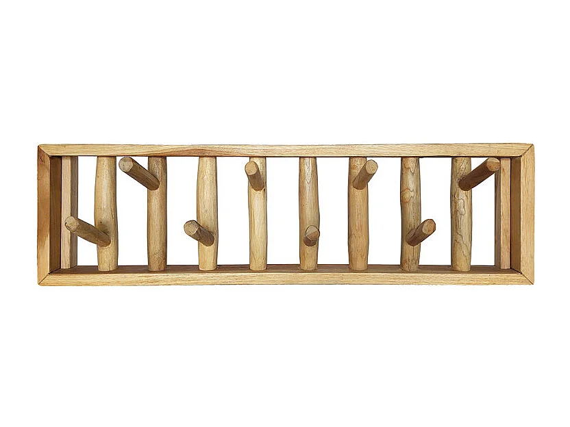 Patère/Porte-manteau mural 70 cm 8 crochets bois teck clair – ROBINSON