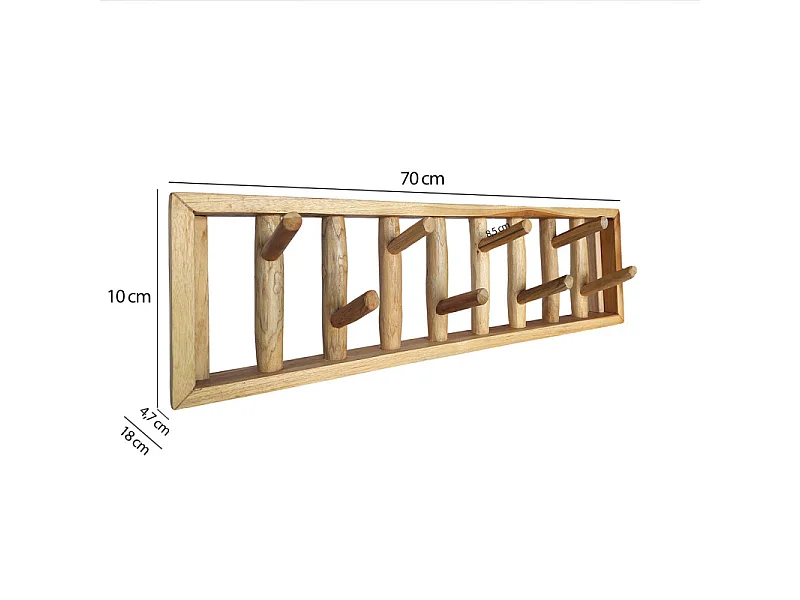 Patère/Porte-manteau mural 70 cm 8 crochets bois teck clair – ROBINSON
