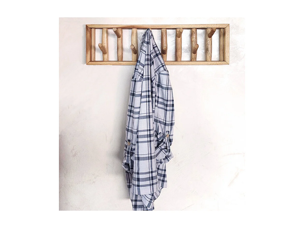 Patère/Porte-manteau mural 70 cm 8 crochets bois teck clair – ROBINSON