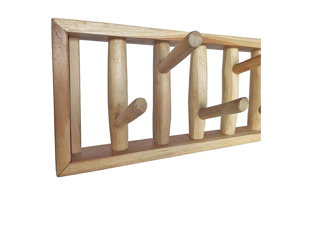 Patère/Porte-manteau mural 70 cm 8 crochets bois teck clair – ROBINSON