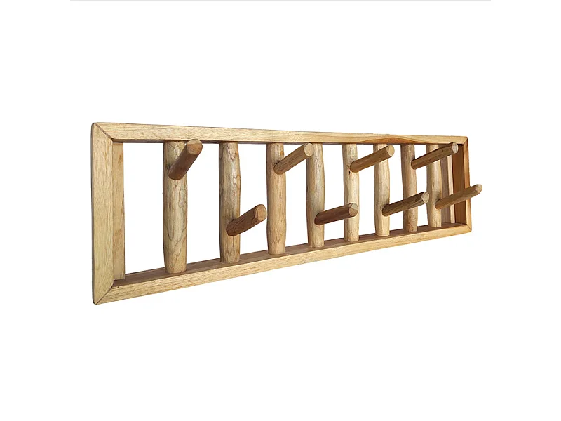 Patère/Porte-manteau mural 70 cm 8 crochets bois teck clair – ROBINSON