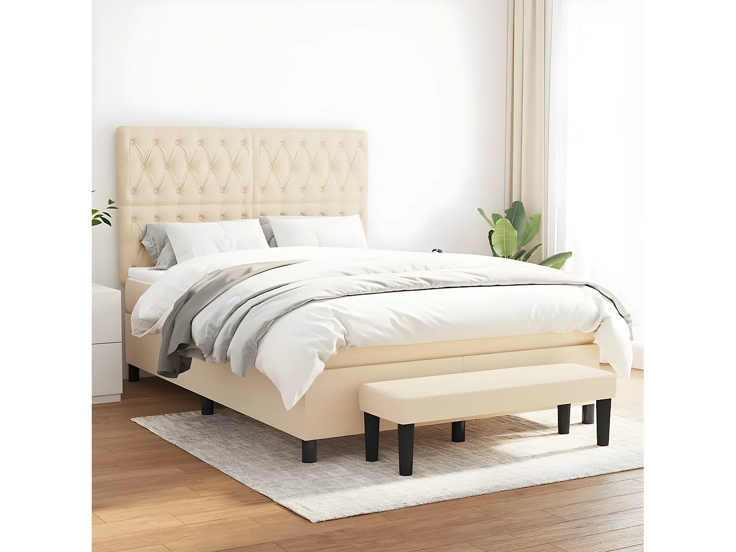 Lit à sommier tapissier avec matelas Crème 140x190 cm Tissu