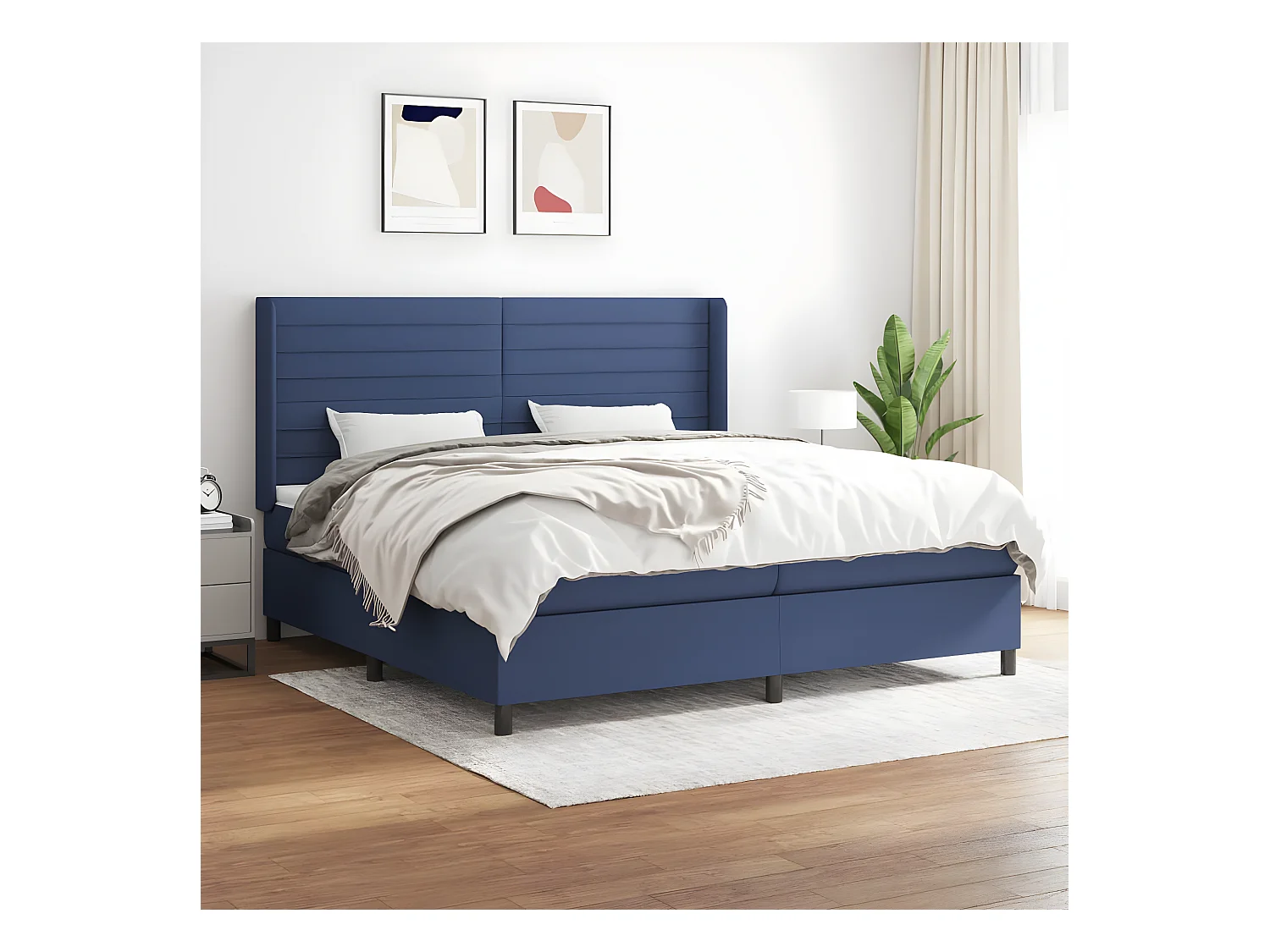 Lit à sommier tapissier avec matelas Bleu 200x200 cm Tissu