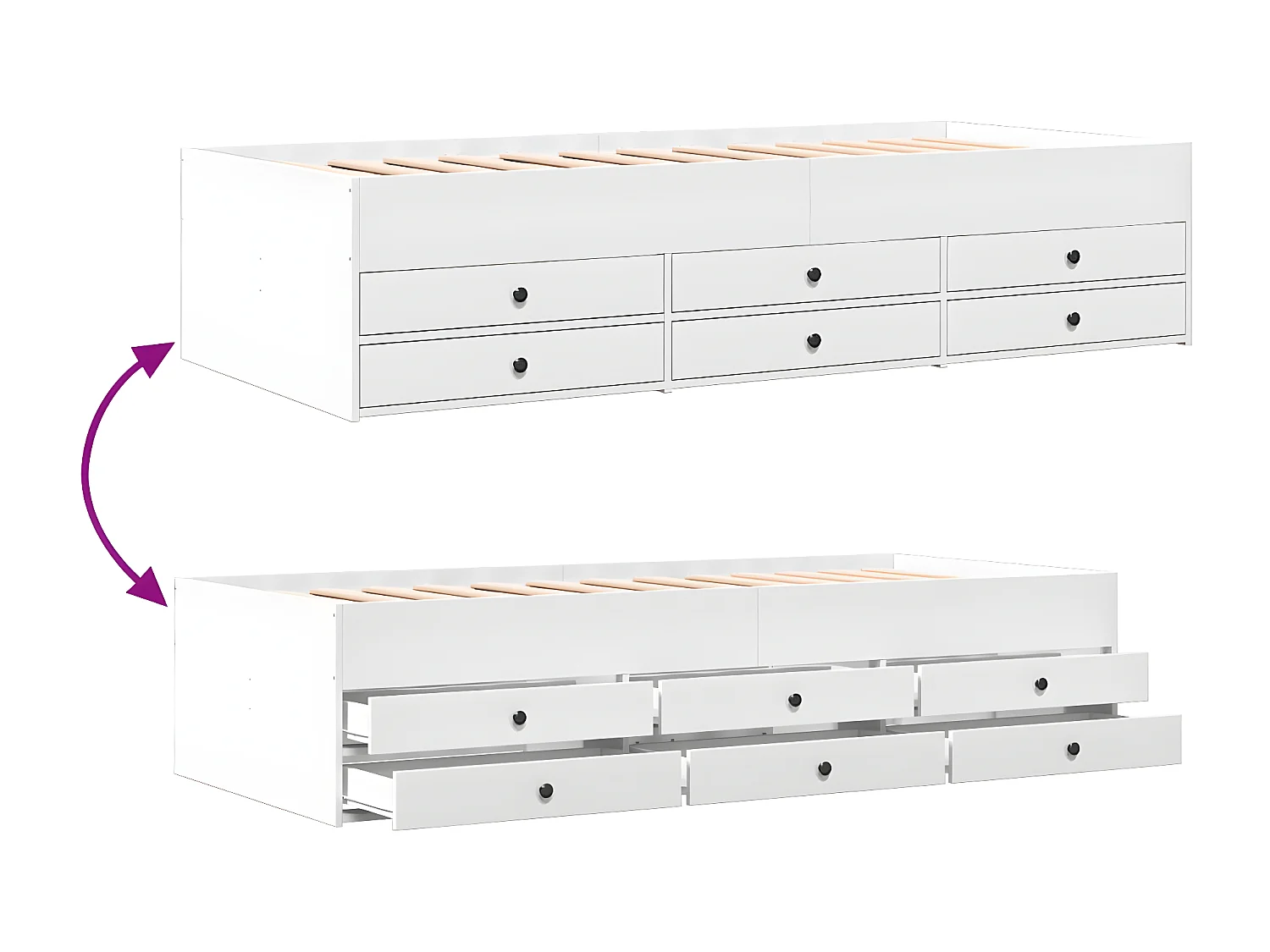 Sofá-cama c/ gavetas 100x200 cm derivados de madeira branco