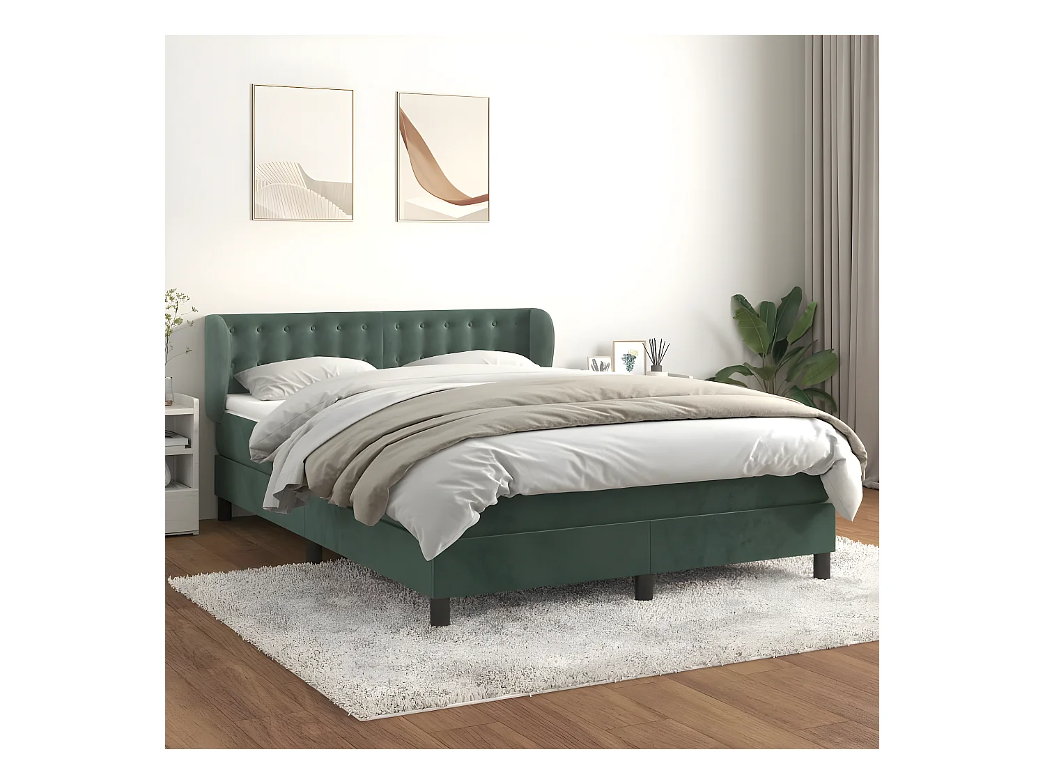 Cama com molas/colchão 140x200 cm veludo verde-escuro