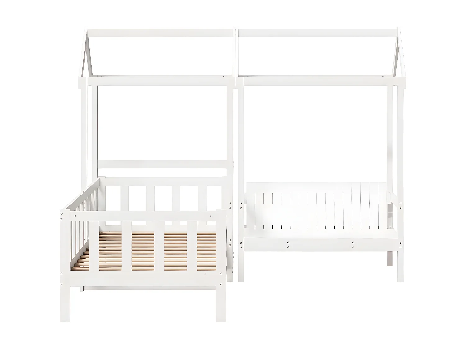 Conj. sofá-cama e banco c/ telhado 90x190cm pinho maciço branco