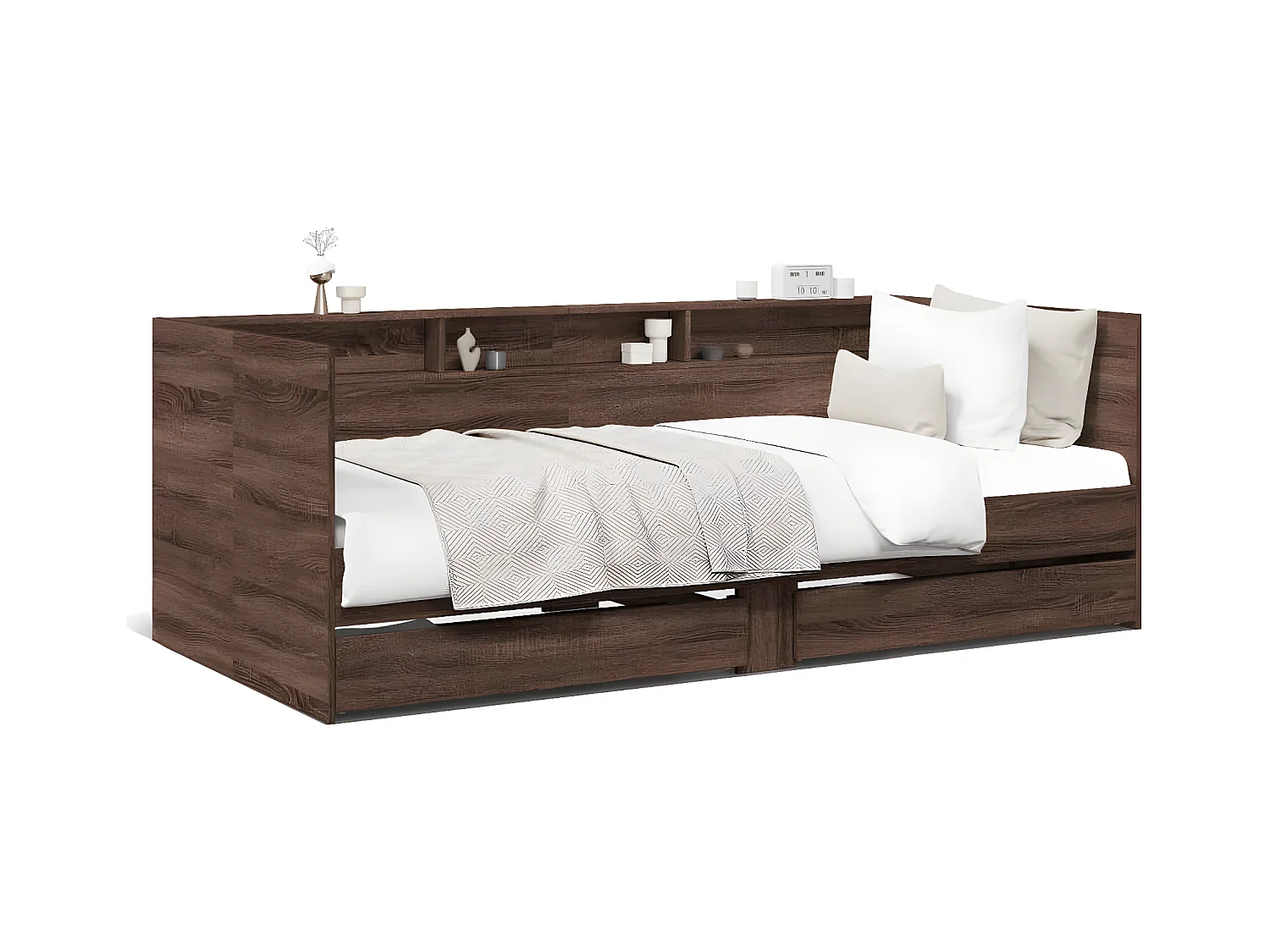 Lit de jour et tiroirs chêne marron 90x190 cm bois d'ingénierie
