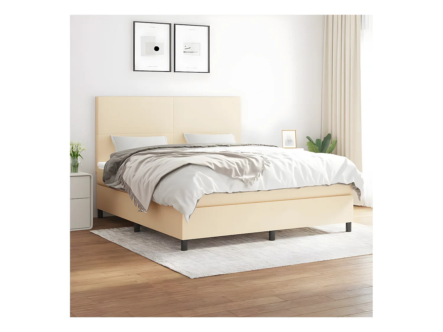 Lit à sommier tapissier avec matelas Crème 160x200 cm Tissu