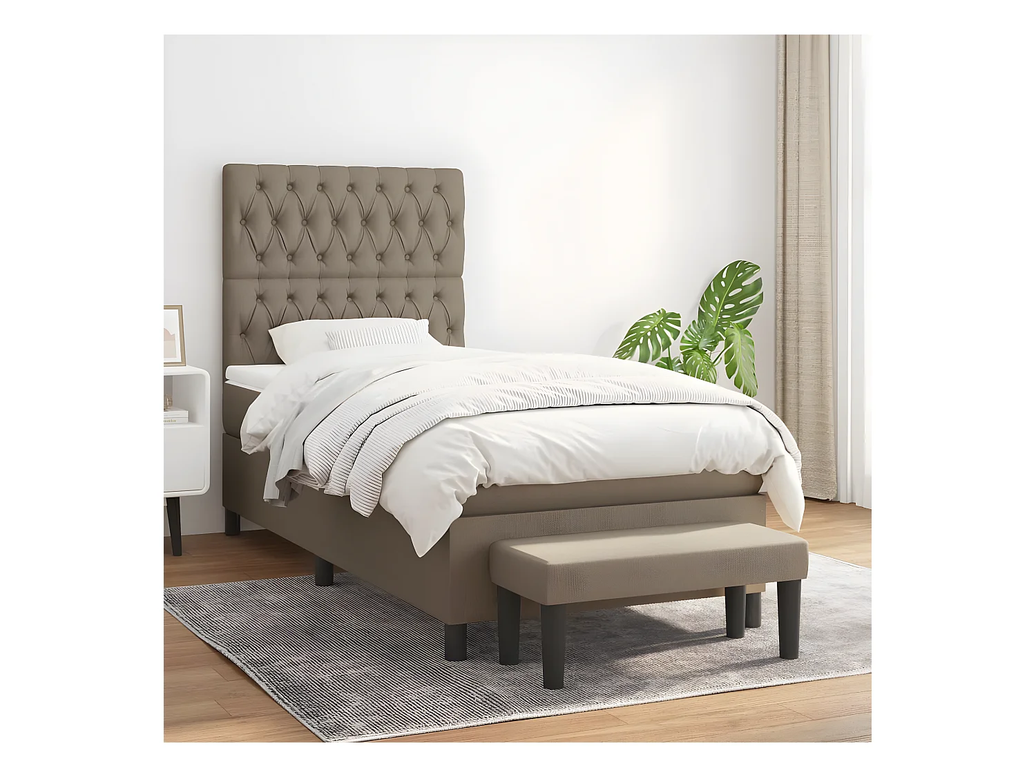Cama box spring con colchón tela gris taupe 90x190 cm