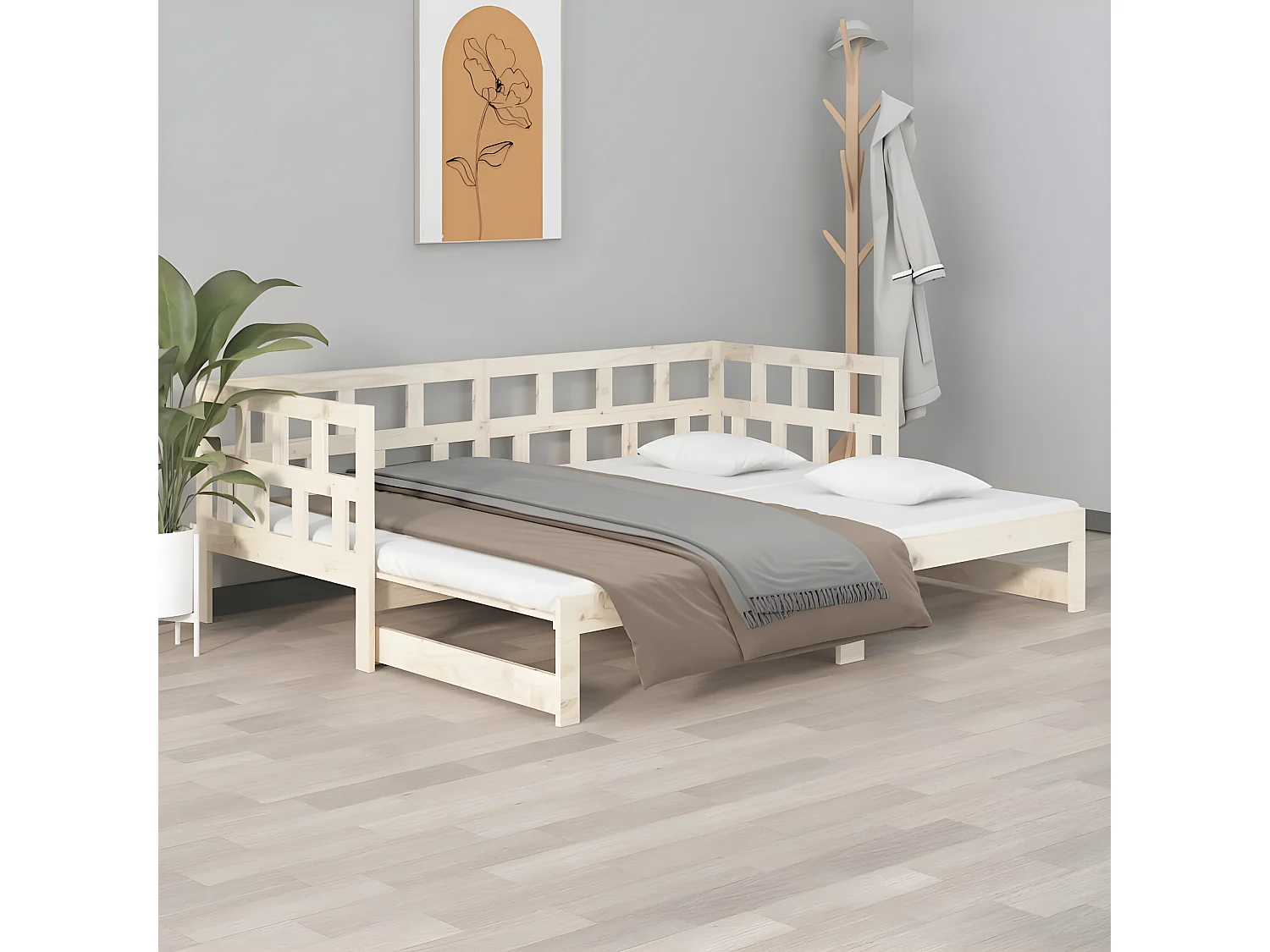 Sofá cama extraíble madera maciza de pino 2x(90x200) cm
