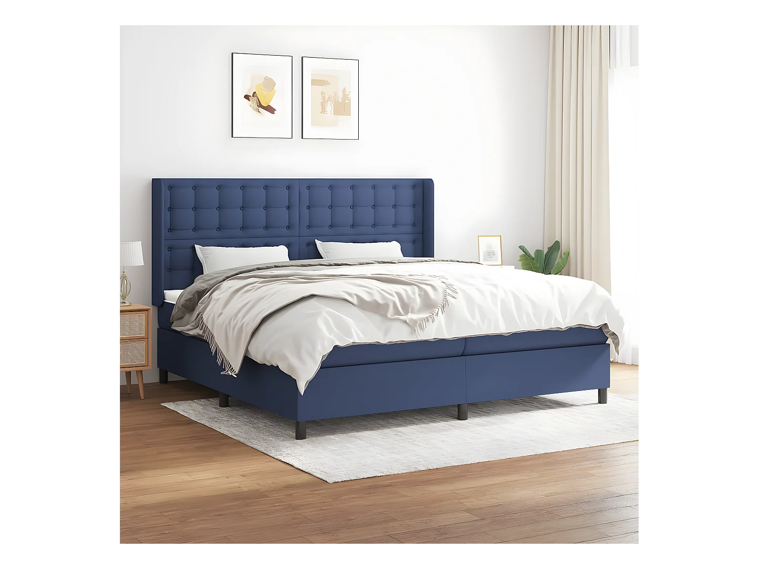 Lit à sommier tapissier avec matelas Bleu 200x200 cm Tissu