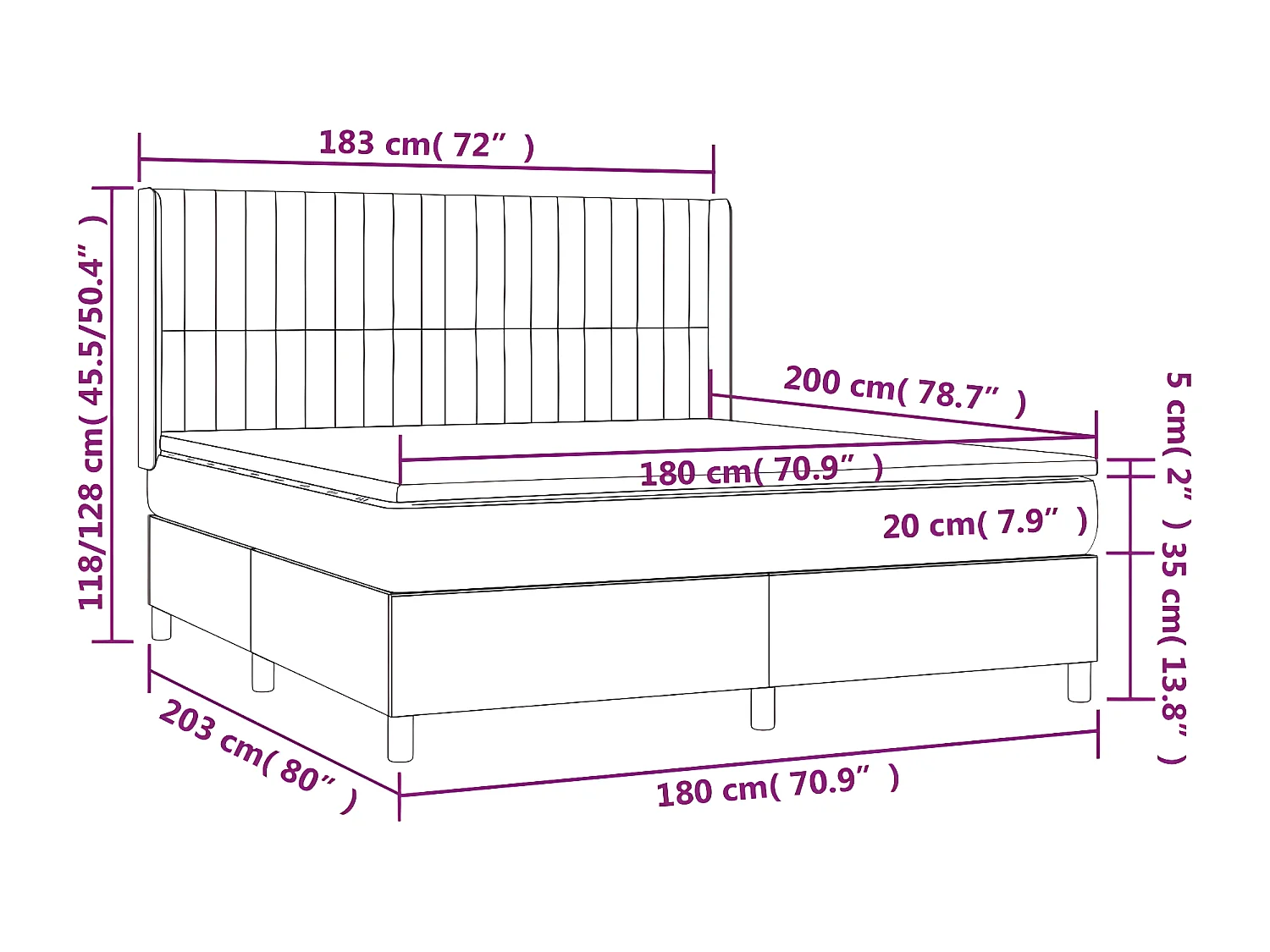 Lit à sommier tapissier avec matelas Taupe 180x200 cm Tissu