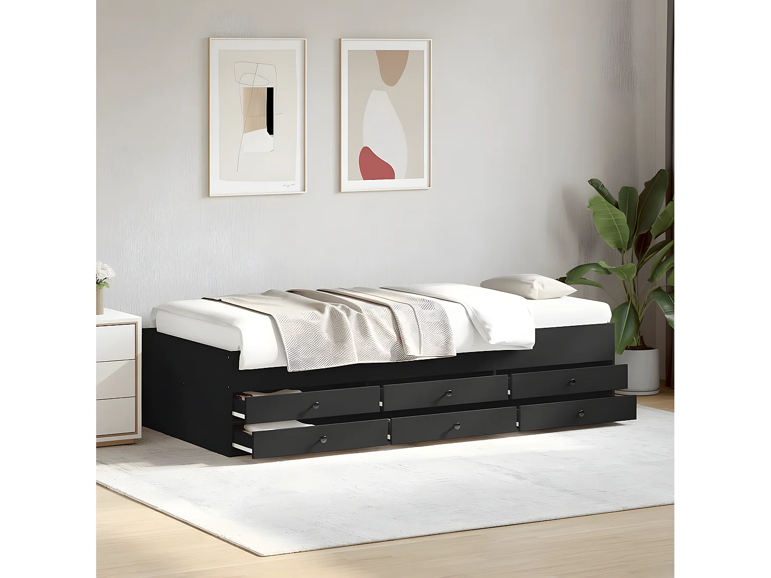 Sofá-cama c/ gavetas 100x200 cm derivados de madeira preto