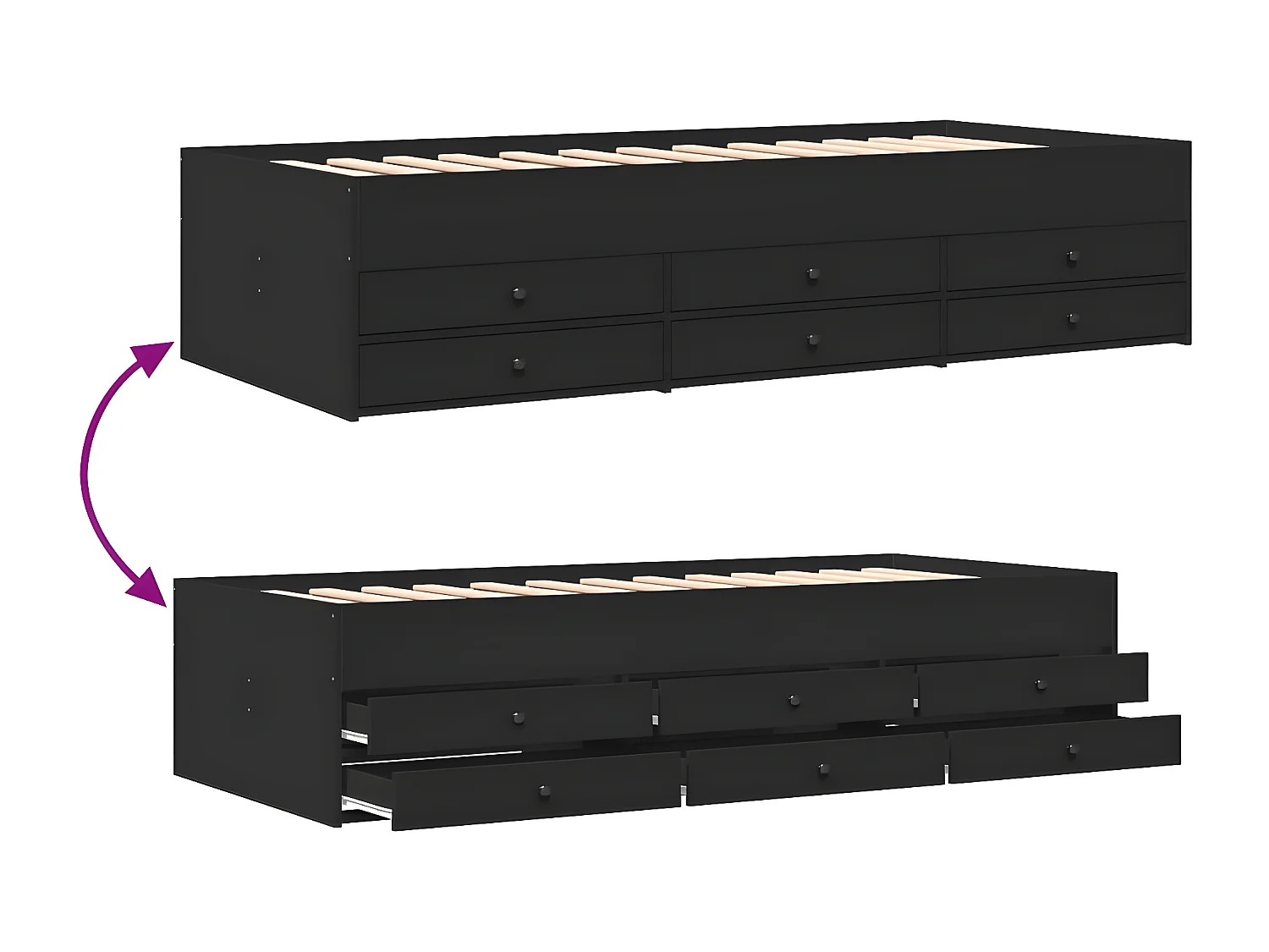 Sofá-cama c/ gavetas 100x200 cm derivados de madeira preto