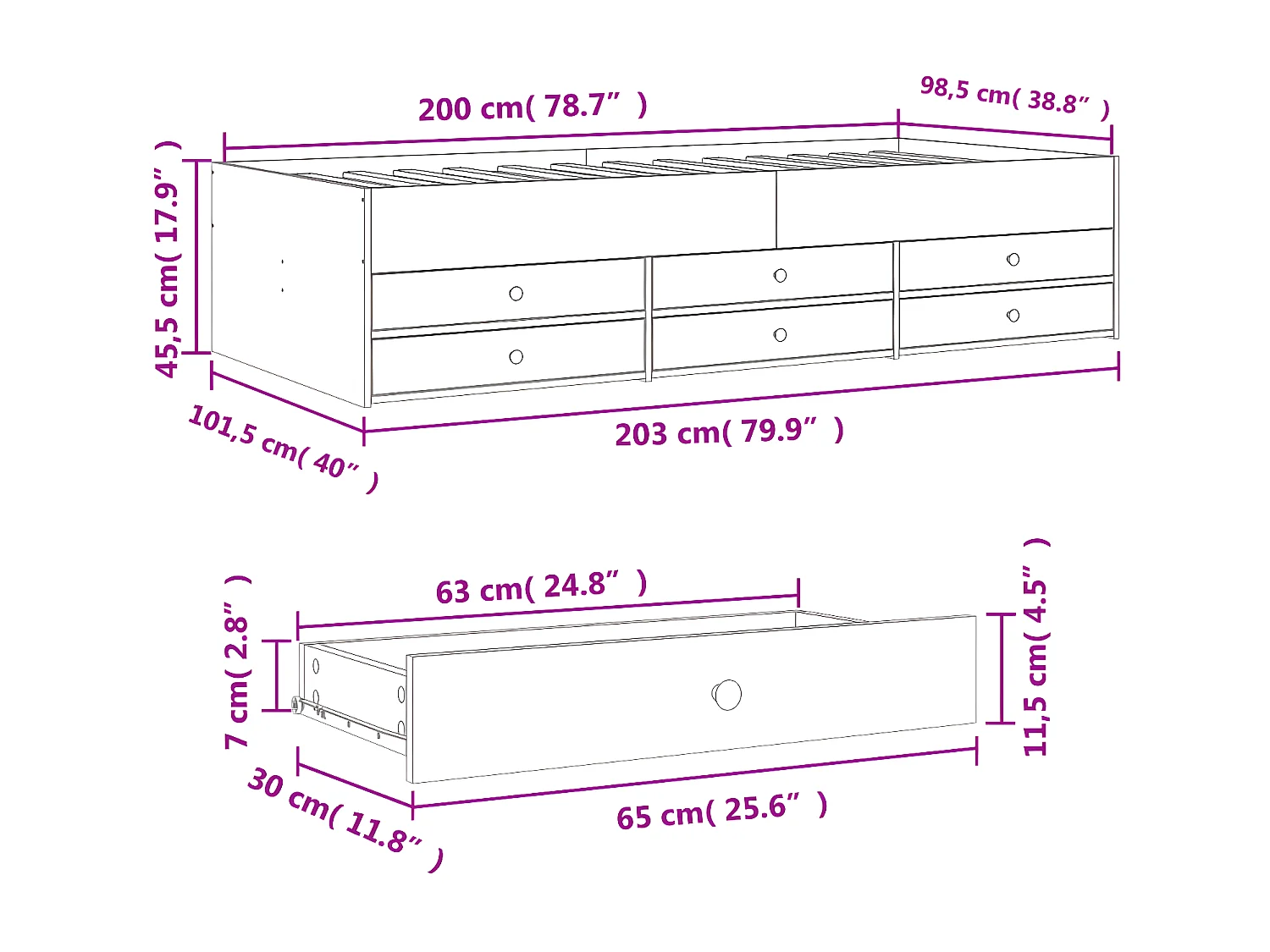 Sofá-cama c/ gavetas 100x200 cm derivados de madeira preto