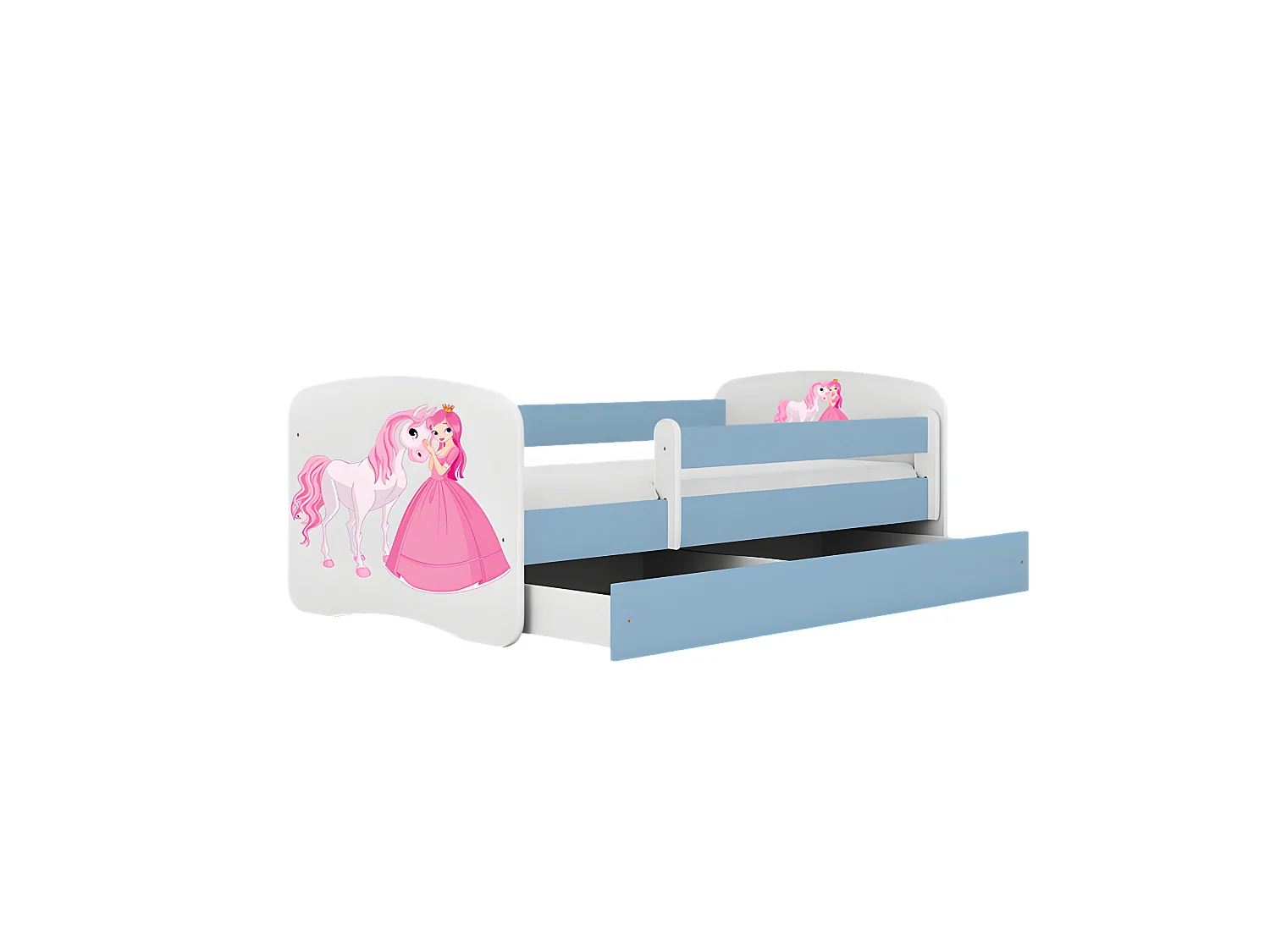 Lit babydreams bleu princesse cheval sans tiroir avec matelas 180/80