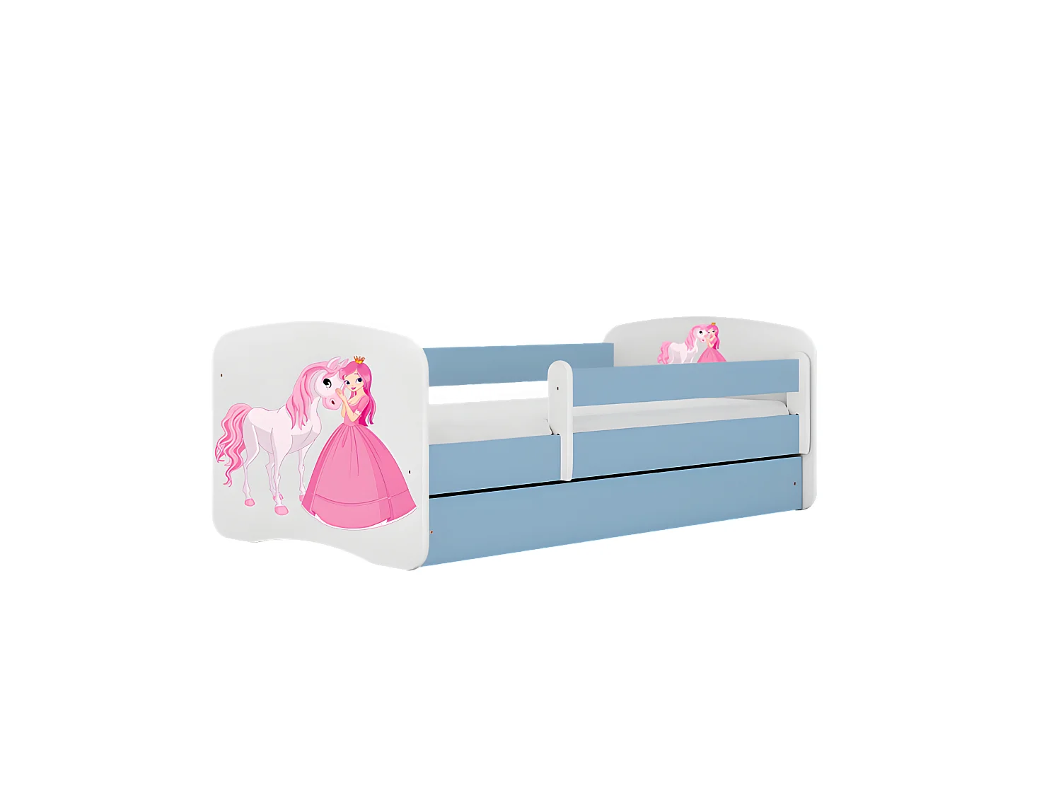 Lit babydreams bleu princesse cheval sans tiroir avec matelas 180/80