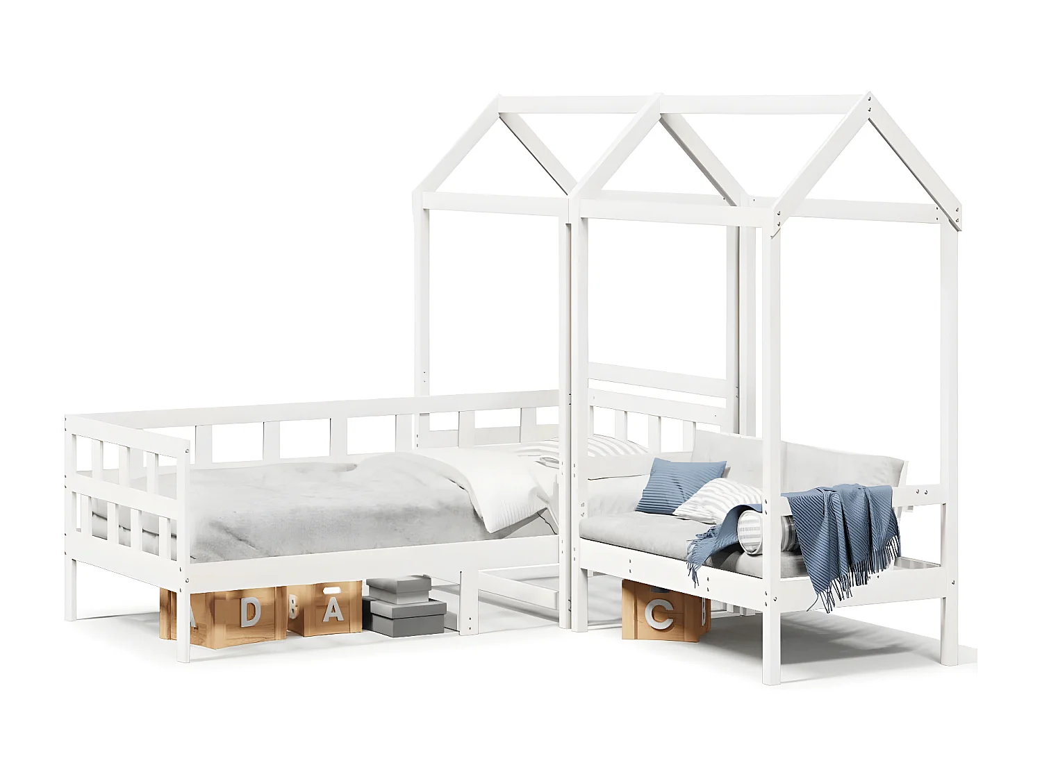 Ensemble de lit de jour et toit blanc 90x190 cm bois pin massif