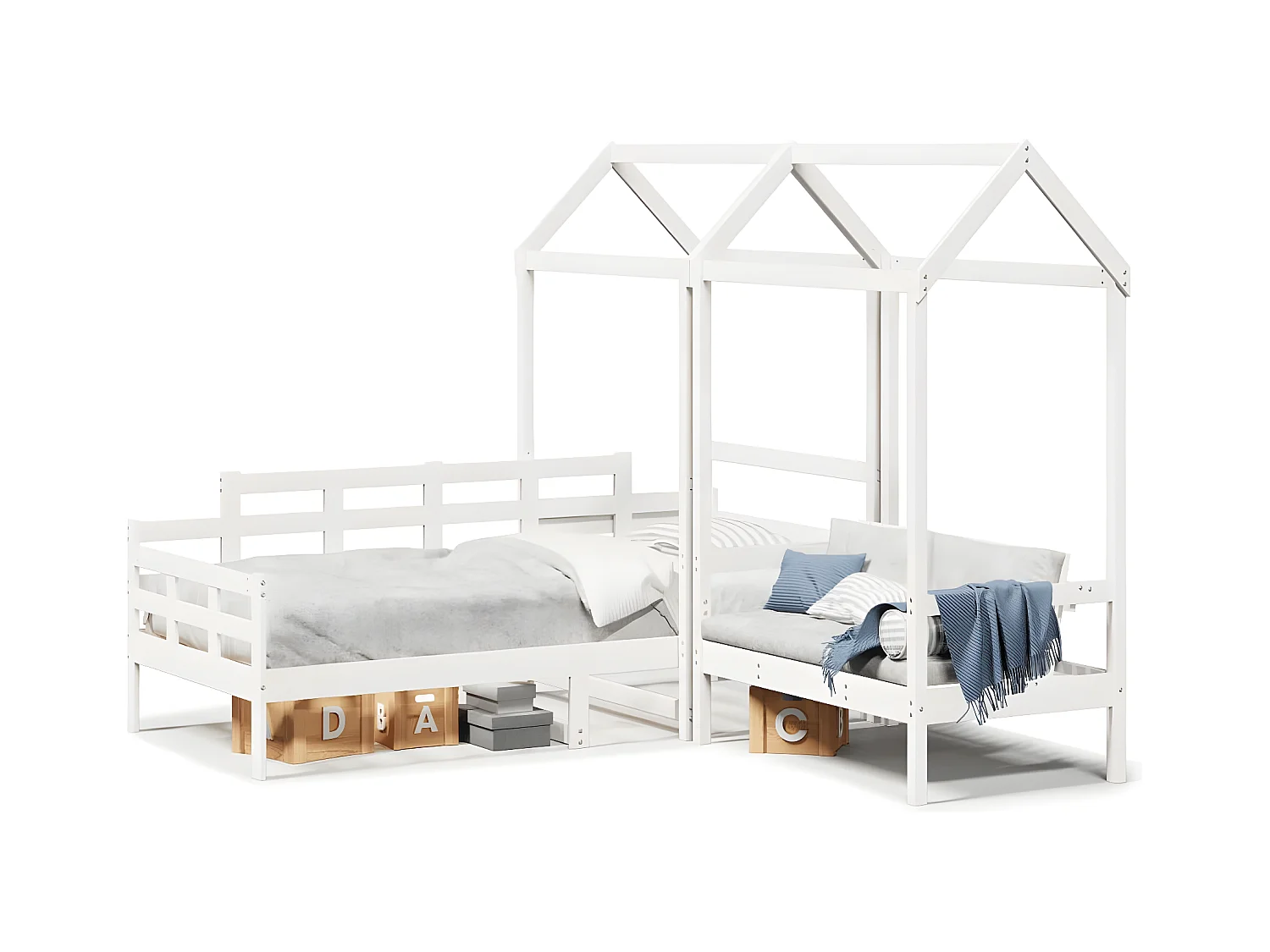 Set de sofá cama con banco y techo madera pino blanco 80x200 cm
