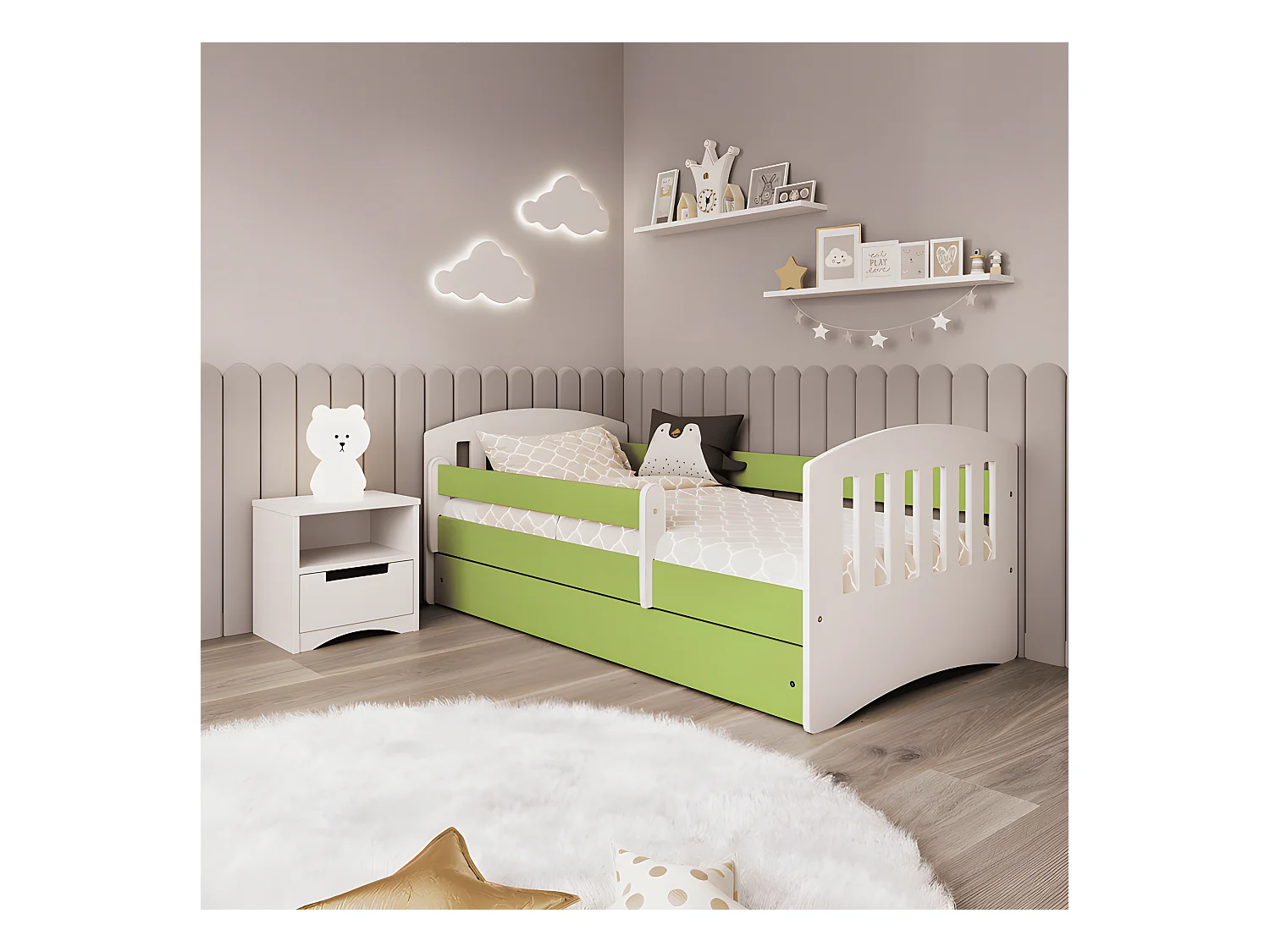 Lit classique 1 vert avec tiroir sans matelas 180/80