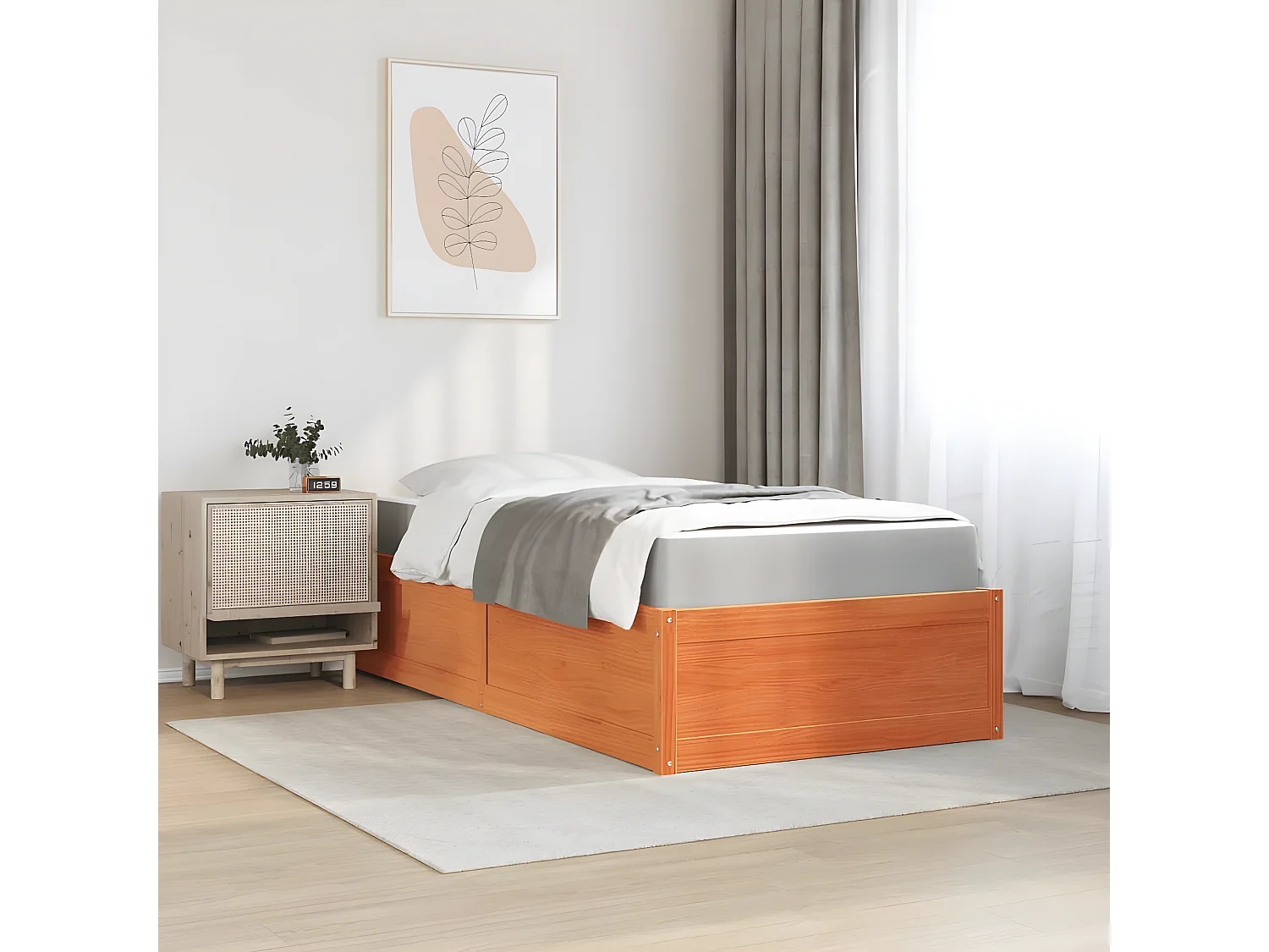 Cama com colchão 90x190 cm pinho maciço castanho-mel