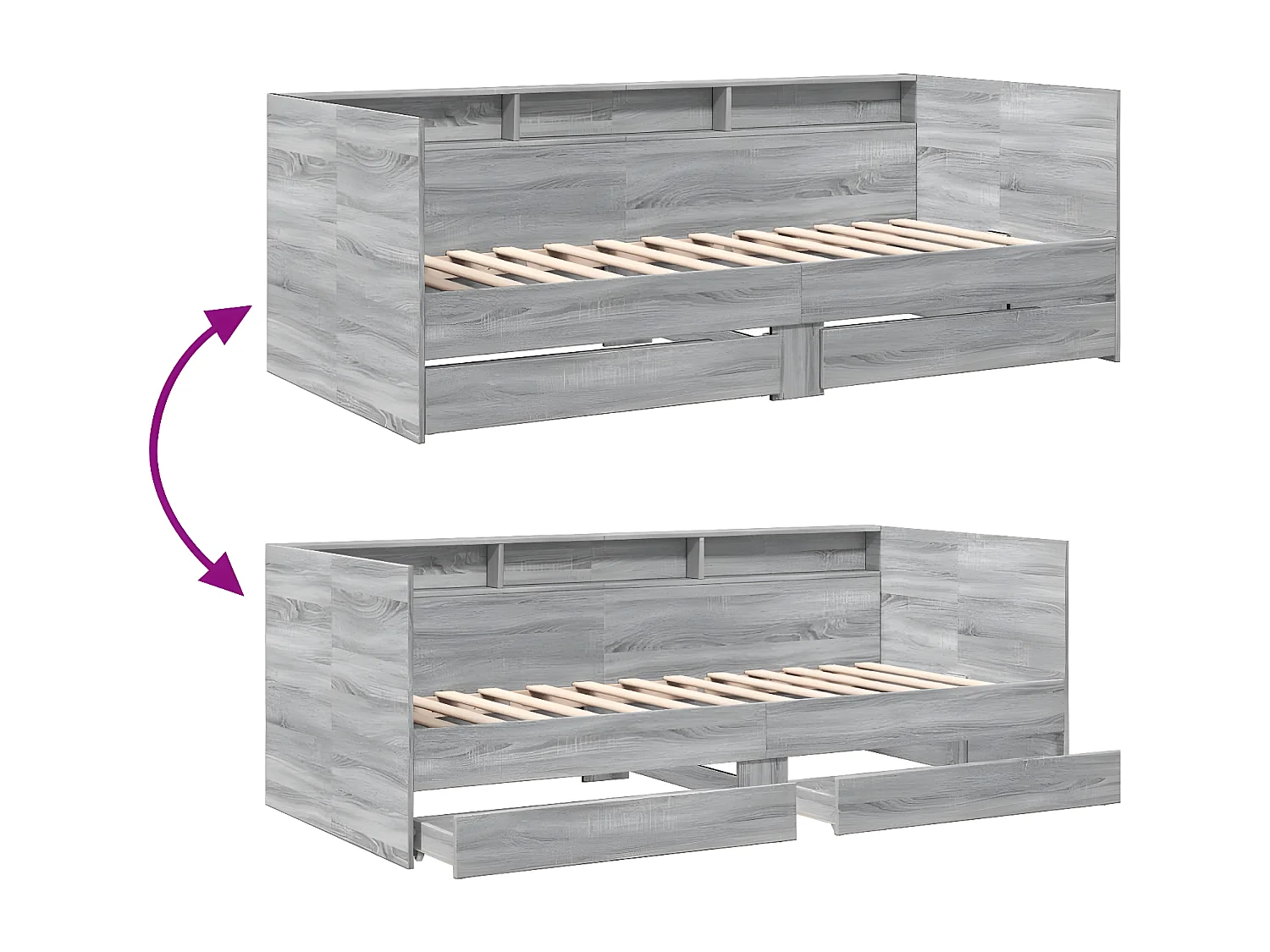 Tumbona con cajones madera ingeniería gris Sonoma 90x190 cm