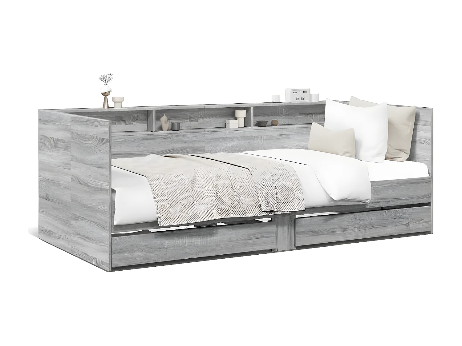 Tumbona con cajones madera ingeniería gris Sonoma 90x190 cm