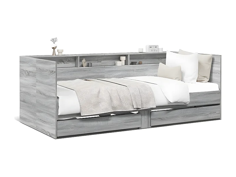 Tumbona con cajones madera ingeniería gris Sonoma 90x190 cm