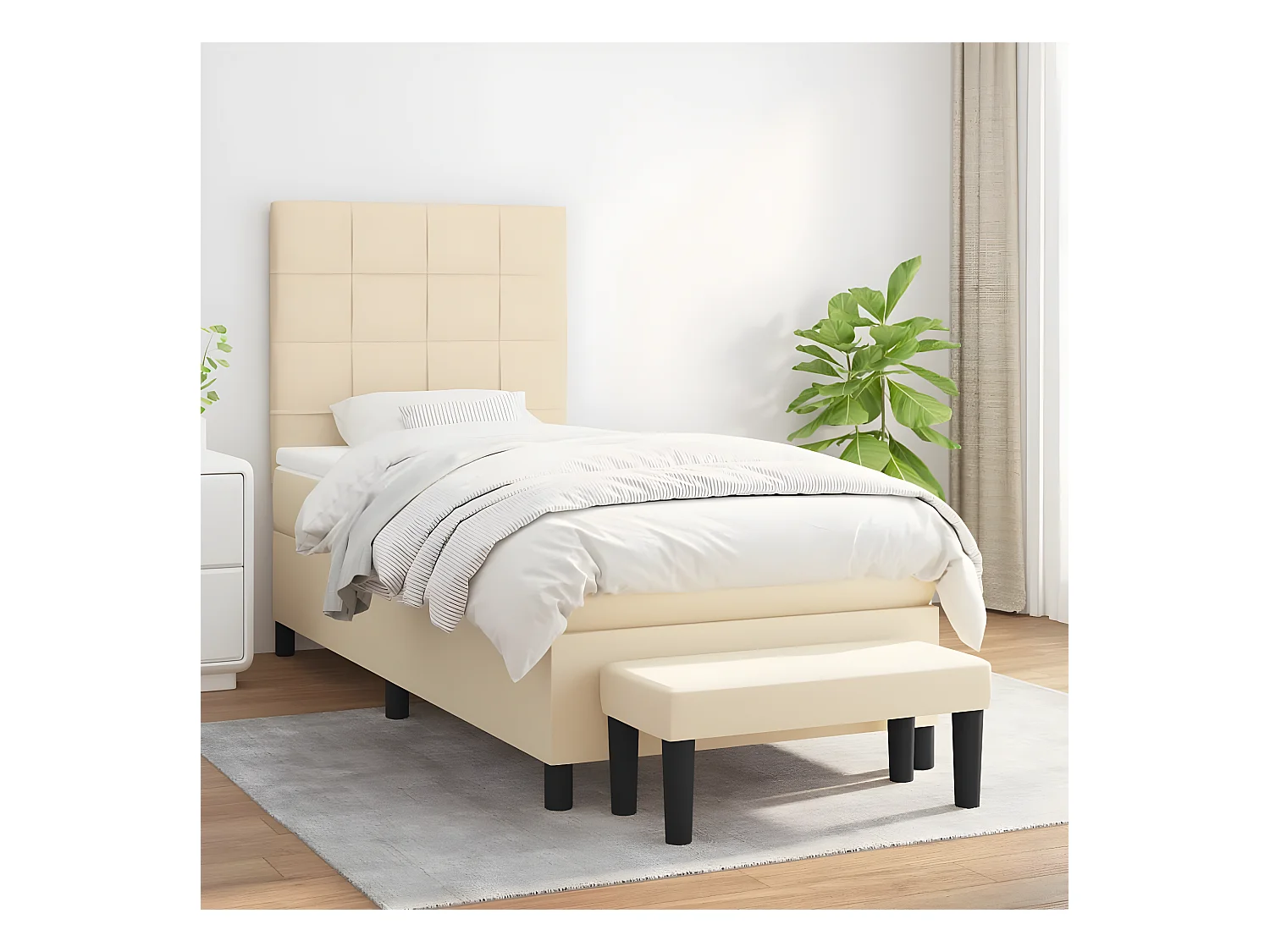 Lit à sommier tapissier avec matelas Crème 80x200 cm Tissu