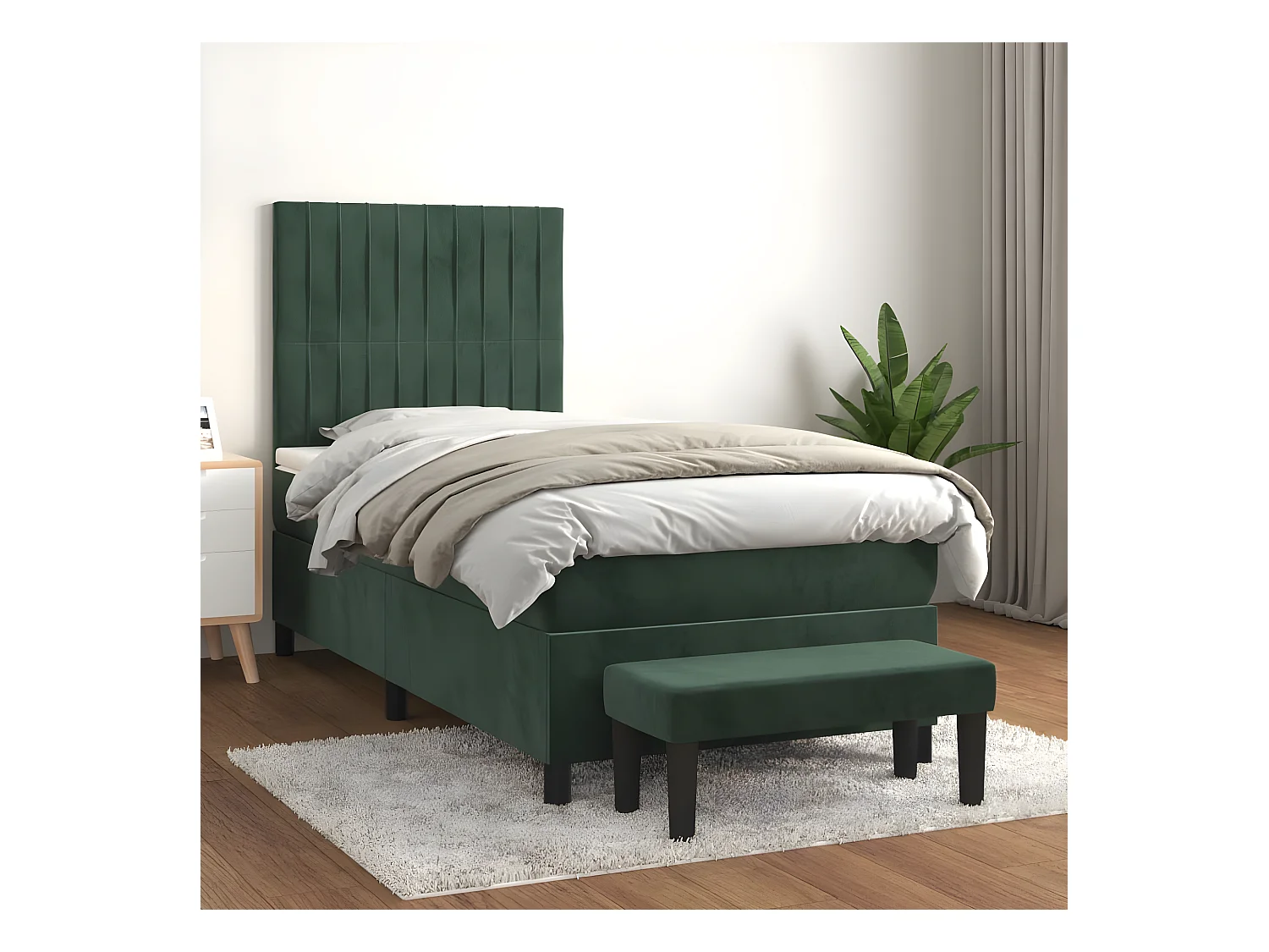 Lit à sommier tapissier avec matelas Vert foncé 100x200 cm