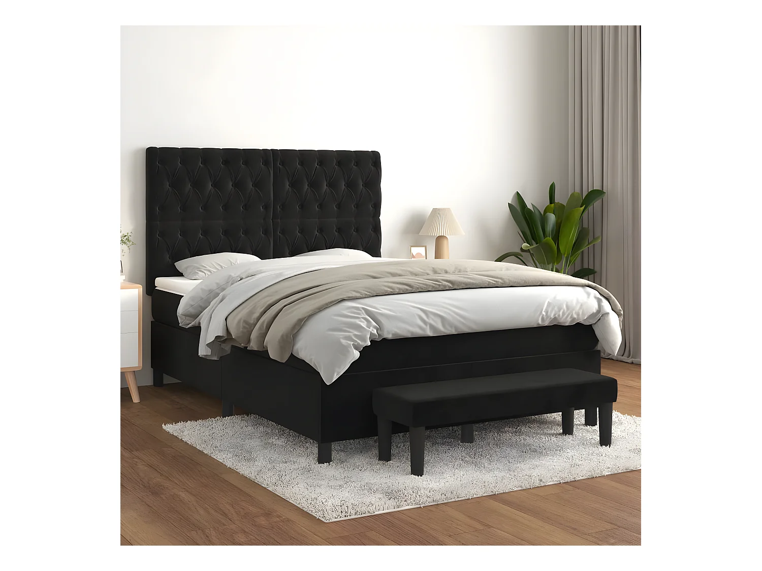 Cama com molas/colchão 140x190 cm veludo preto