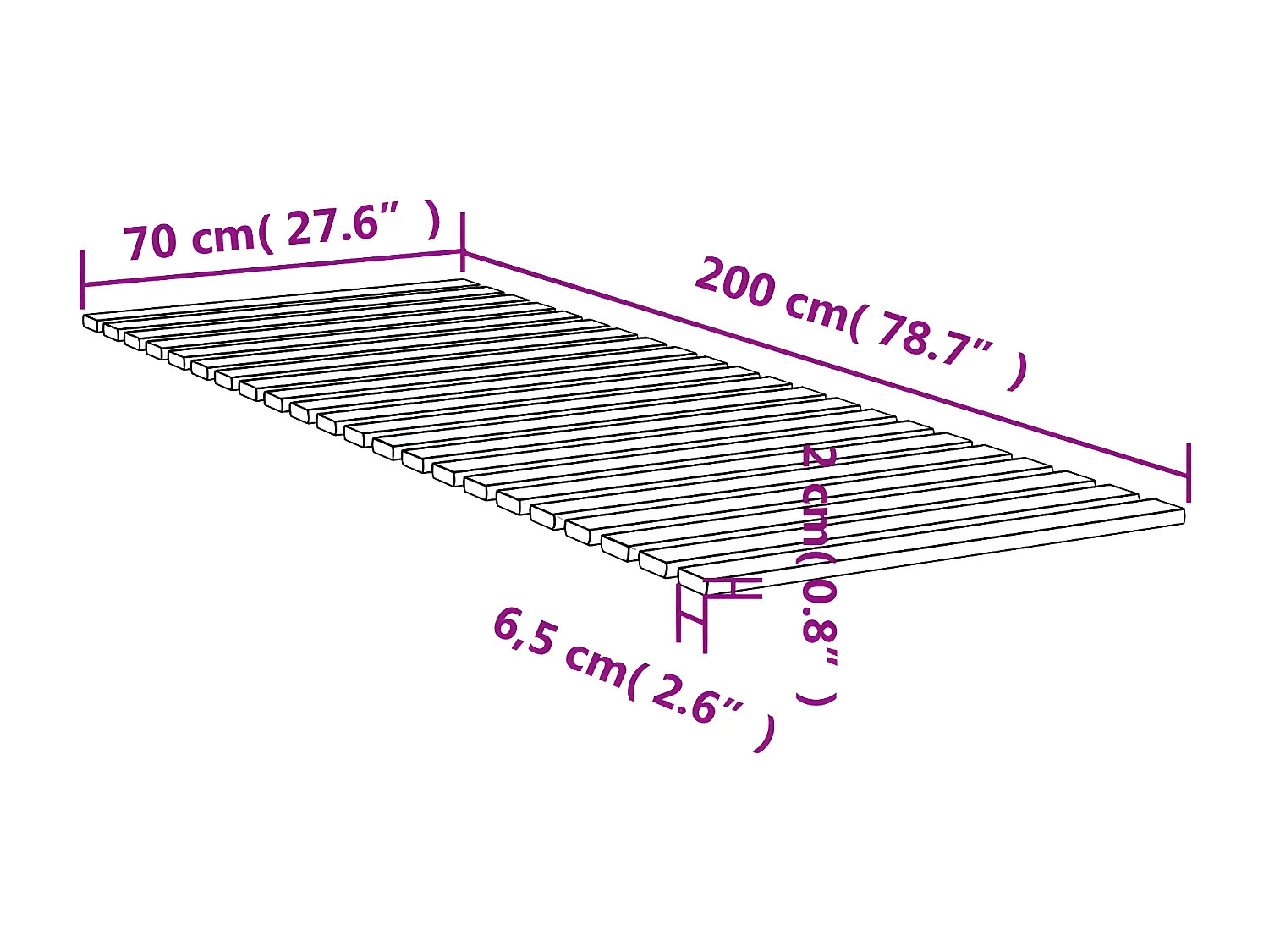 Lattes de lit 70x200 cm bois de pin massif