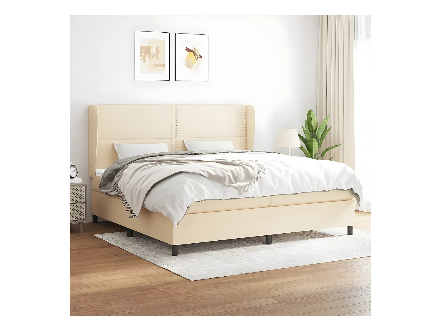 Lit à sommier tapissier avec matelas Crème 200x200 cm Tissu