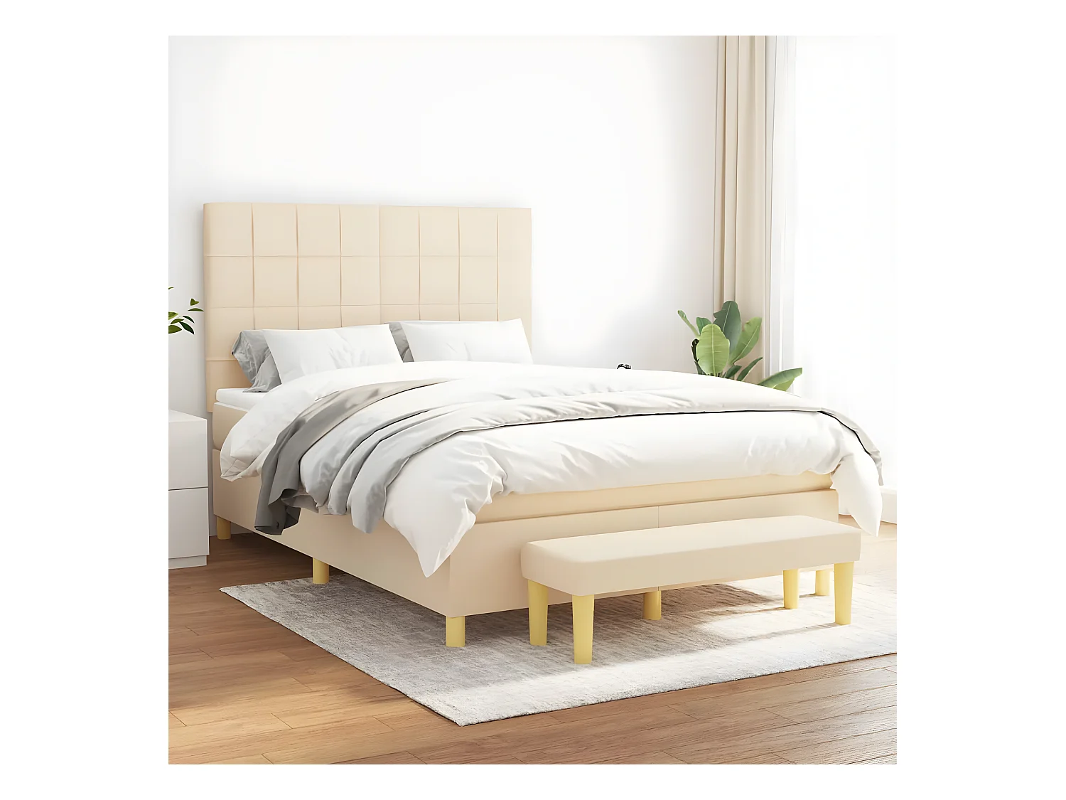 Lit à sommier tapissier avec matelas Crème 140x200 cm Tissu