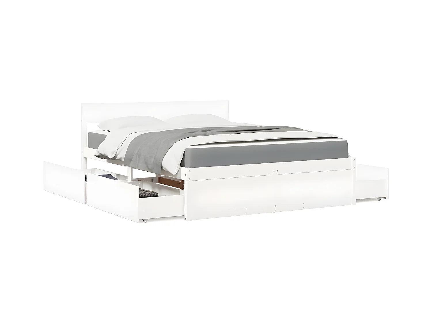 Lit avec tiroirs et matelas blanc 160x200 cm bois massif de pin