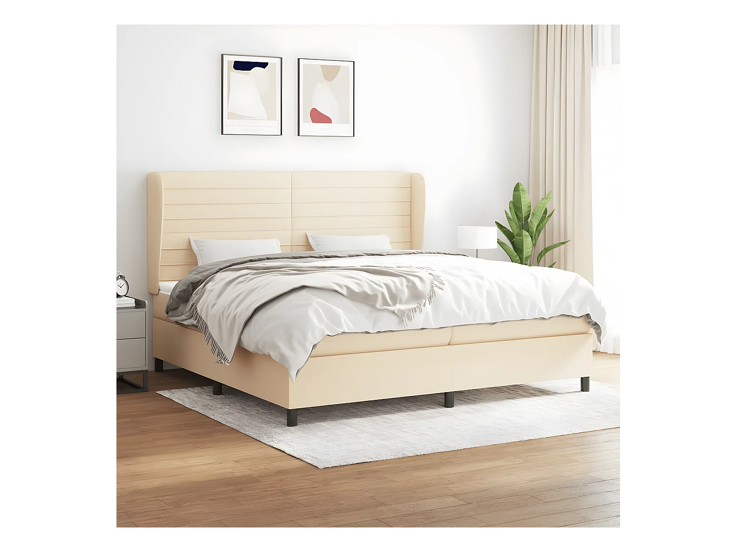 Lit à sommier tapissier avec matelas Crème 200x200 cm Tissu
