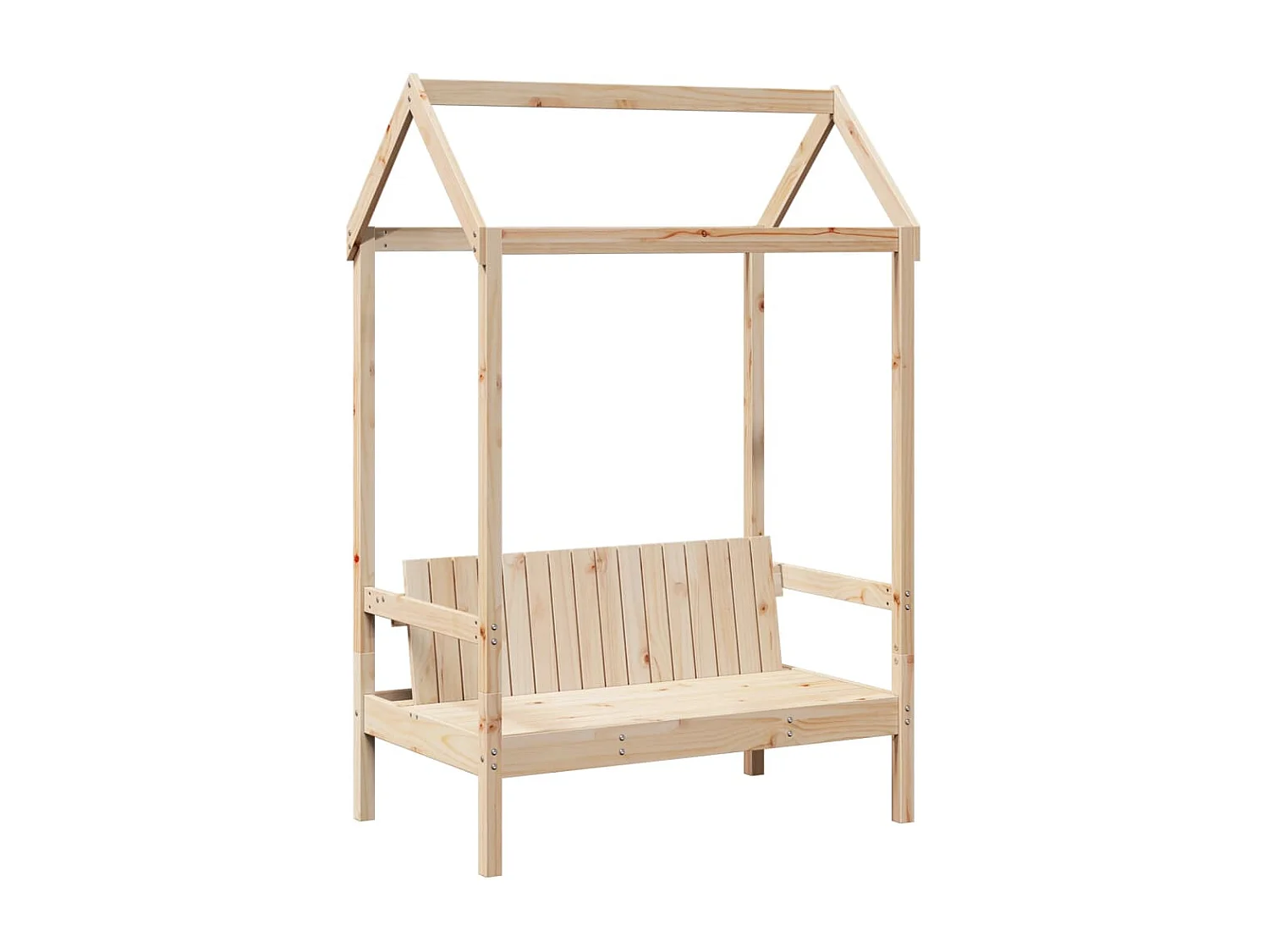 Conj. cama e banco c/ telhado 75x190 cm madeira de pinho maciça