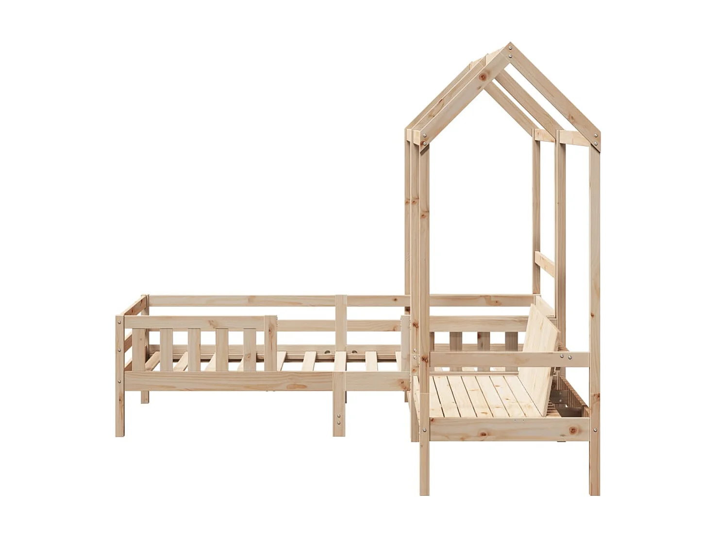 Conj. cama e banco c/ telhado 75x190 cm madeira de pinho maciça