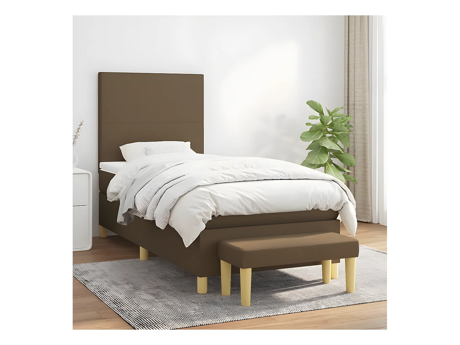 Cama box spring con colchón tela marrón oscuro 90x190 cm