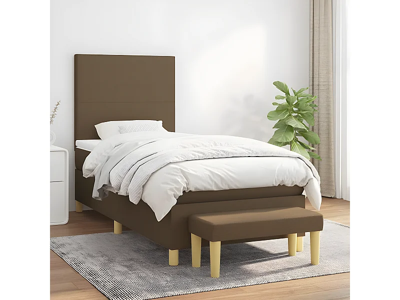 Cama box spring con colchón tela marrón oscuro 90x190 cm