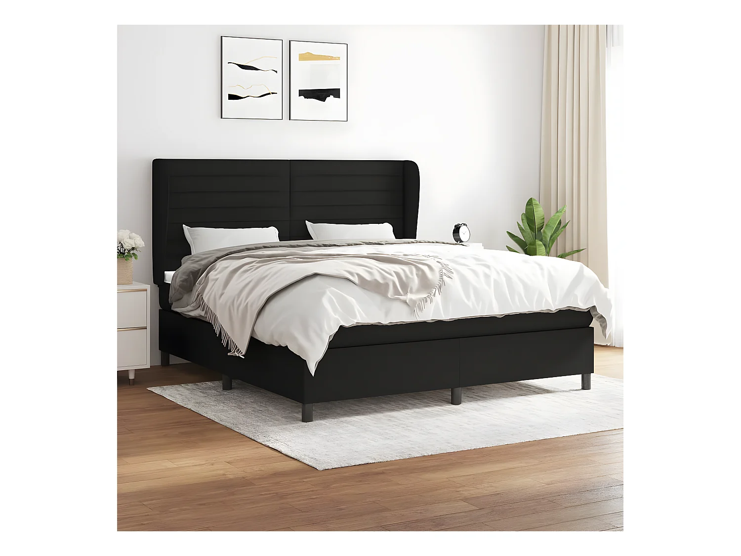 Lit à sommier tapissier avec matelas Noir 160x200 cm Tissu