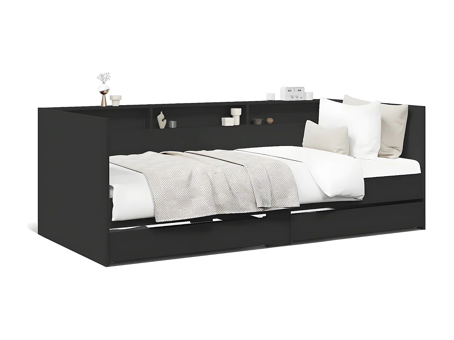 Lit de jour avec tiroirs noir 90x200 cm bois d'ingénierie