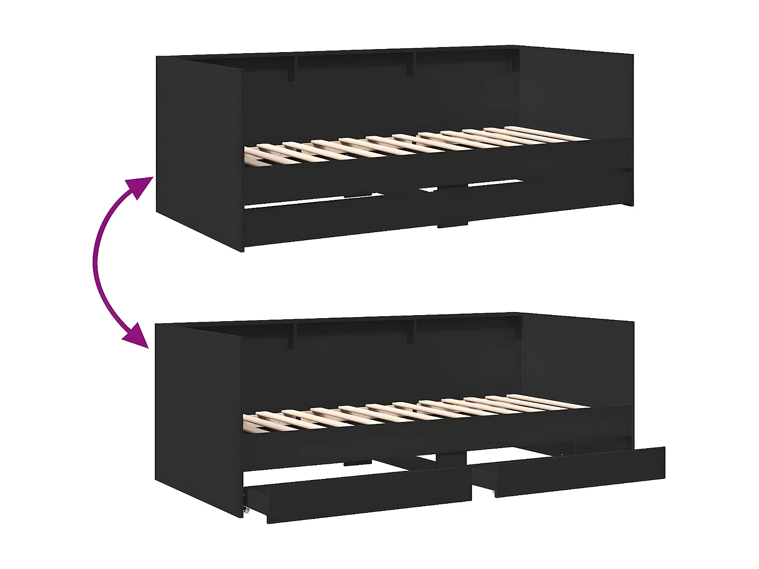 Lit de jour avec tiroirs noir 90x200 cm bois d'ingénierie